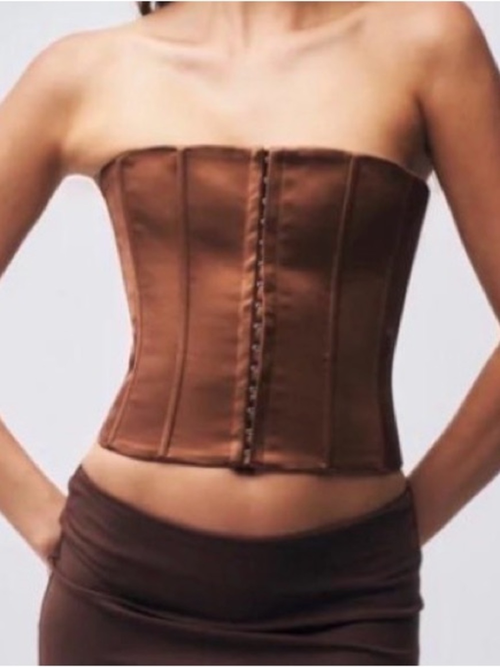 Danielle Guizio Brown Strapless Corset Top
